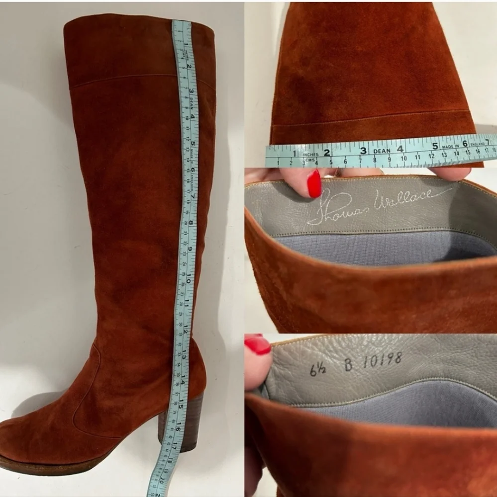Beautiful 1970s Knee Boots, Genuine Suede Burnt Orange Stacked Heel Size 6 - Picture 2 of 16